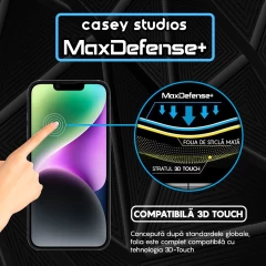 Folie Sticla CASEY STUDIOS pentru iPhone 14 Plus, MaxDefense+ Matte, Full Glue, Sticla Securizata, Duritate Militara, Ultra HD, Protectie Profesionala Ecran 3D, Anti Zgarieturi, Anti Socuri Negru