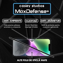 Folie Sticla CASEY STUDIOS pentru iPhone 14 Plus, MaxDefense+ Matte, Full Glue, Sticla Securizata, Duritate Militara, Ultra HD, Protectie Profesionala Ecran 3D, Anti Zgarieturi, Anti Socuri Negru