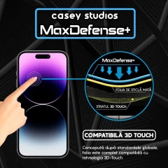 Folie Sticla CASEY STUDIOS pentru iPhone 14 Pro, MaxDefense+ Matte, Full Glue, Sticla Securizata, Duritate Militara, Ultra HD, Protectie Profesionala Ecran 3D, Anti Zgarieturi, Anti Socuri Negru