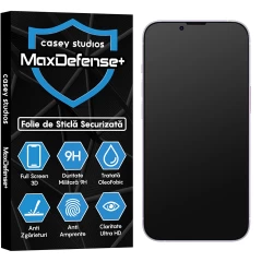 Folie Sticla CASEY STUDIOS pentru iPhone 14, MaxDefense+ Matte, Full Glue, Sticla Securizata, Duritate Militara, Ultra HD, Protectie Profesionala Ecran 3D, Anti Zgarieturi, Anti Socuri Negru