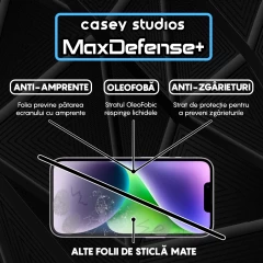 Folie Sticla CASEY STUDIOS pentru iPhone 14, MaxDefense+ Matte, Full Glue, Sticla Securizata, Duritate Militara, Ultra HD, Protectie Profesionala Ecran 3D, Anti Zgarieturi, Anti Socuri Negru