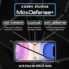 Folie Sticla CASEY STUDIOS pentru iPhone 11 Pro, MaxDefense+ Matte, Full Glue, Sticla Securizata, Duritate Militara, Ultra HD, Protectie Profesionala Ecran 3D, Anti Zgarieturi, Anti Socuri Negru