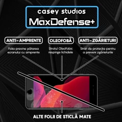 Folie Sticla CASEY STUDIOS pentru iPhone 7 Plus / 8 Plus, MaxDefense+ Matte, Full Glue, Sticla Securizata, Duritate Militara, Ultra HD, Protectie Profesionala Ecran 3D, Anti Zgarieturi, Anti Socuri Negru