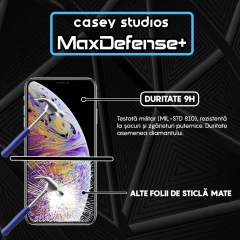 Folie Sticla CASEY STUDIOS pentru iPhone XS Max, MaxDefense+ Matte, Full Glue, Sticla Securizata, Duritate Militara, Ultra HD, Protectie Profesionala Ecran 3D, Anti Zgarieturi, Anti Socuri Negru