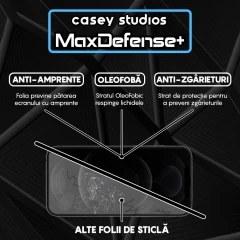 Folie Sticla CASEY STUDIOS pentru iPhone 12 Pro Max, MaxDefense+ Privacy, Full Glue, Sticla Securizata, Duritate Militara, Ultra HD, Protectie Profesionala Ecran 3D, Anti Zgarieturi, Anti Socuri Negru