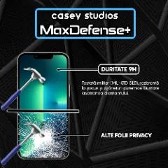 Folie Sticla CASEY STUDIOS pentru iPhone 13 / 13 Pro, MaxDefense+ Privacy, Full Glue, Sticla Securizata, Duritate Militara, Ultra HD, Protectie Profesionala Ecran 3D, Anti Zgarieturi, Anti Socuri Negru