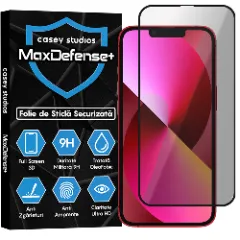 Folie Sticla CASEY STUDIOS pentru iPhone 13 Mini, MaxDefense+ Privacy, Full Glue, Sticla Securizata, Duritate Militara, Ultra HD, Protectie Profesionala Ecran 3D, Anti Zgarieturi, Anti Socuri Negru