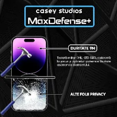 Folie Sticla CASEY STUDIOS pentru iPhone 14 Pro, MaxDefense+ Privacy, Full Glue, Sticla Securizata, Duritate Militara, Ultra HD, Protectie Profesionala Ecran 3D, Anti Zgarieturi, Anti Socuri Negru