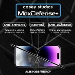 Folie Sticla CASEY STUDIOS pentru iPhone 14 Pro, MaxDefense+ Privacy, Full Glue, Sticla Securizata, Duritate Militara, Ultra HD, Protectie Profesionala Ecran 3D, Anti Zgarieturi, Anti Socuri Negru
