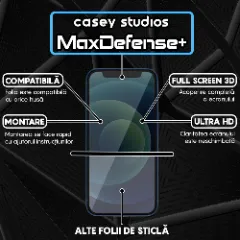 Folie Sticla CASEY STUDIOS pentru iPhone 12 Mini, MaxDefense+ Privacy, Full Glue, Sticla Securizata, Duritate Militara, Ultra HD, Protectie Profesionala Ecran 3D, Anti Zgarieturi, Anti Socuri Negru