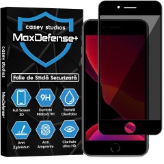 Folie Sticla CASEY STUDIOS pentru iPhone 7 Plus / 8 Plus, MaxDefense+ Privacy, Full Glue, Sticla Securizata, Duritate Militara, Ultra HD, Protectie Profesionala Ecran 3D, Anti Zgarieturi, Anti Socuri