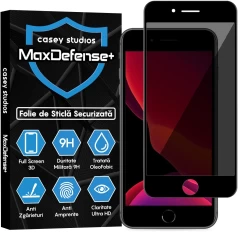 Folie Sticla CASEY STUDIOS pentru iPhone 7 Plus / 8 Plus, MaxDefense+ Privacy, Full Glue, Sticla Securizata, Duritate Militara, Ultra HD, Protectie Profesionala Ecran 3D, Anti Zgarieturi, Anti Socuri Negru