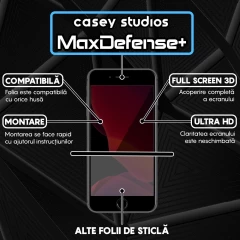 Folie Sticla CASEY STUDIOS pentru iPhone 7 Plus / 8 Plus, MaxDefense+ Privacy, Full Glue, Sticla Securizata, Duritate Militara, Ultra HD, Protectie Profesionala Ecran 3D, Anti Zgarieturi, Anti Socuri Negru