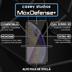 Folie Sticla CASEY STUDIOS pentru iPhone XS Max, MaxDefense+ Privacy, Full Glue, Sticla Securizata, Duritate Militara, Ultra HD, Protectie Profesionala Ecran 3D, Anti Zgarieturi, Anti Socuri Negru