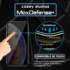 Folie Sticla CASEY STUDIOS pentru iPhone XS Max, MaxDefense+ Privacy, Full Glue, Sticla Securizata, Duritate Militara, Ultra HD, Protectie Profesionala Ecran 3D, Anti Zgarieturi, Anti Socuri Negru