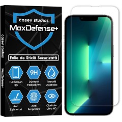 Folie Sticla CASEY STUDIOS pentru iPhone 13 / 13 Pro, MaxDefense+ Classic, Full Glue, Sticla Securizata, Duritate Militara, Ultra HD, Protectie Profesionala Ecran 3D, Anti Zgarieturi, Anti Socuri
