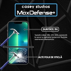 Folie Sticla CASEY STUDIOS pentru iPhone 13 / 13 Pro, MaxDefense+ Classic, Full Glue, Sticla Securizata, Duritate Militara, Ultra HD, Protectie Profesionala Ecran 3D, Anti Zgarieturi, Anti Socuri Transparent