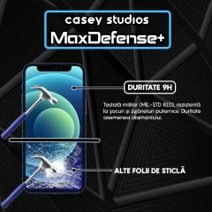 Folie Sticla CASEY STUDIOS pentru iPhone 12 Mini, MaxDefense+ Classic, Full Glue, Sticla Securizata, Duritate Militara, Ultra HD, Protectie Profesionala Ecran 3D, Anti Zgarieturi, Anti Socuri Transparent