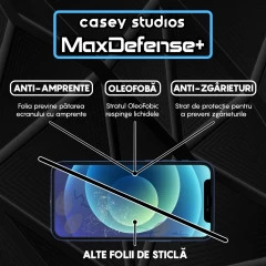 Folie Sticla CASEY STUDIOS pentru iPhone 12 Mini, MaxDefense+ Classic, Full Glue, Sticla Securizata, Duritate Militara, Ultra HD, Protectie Profesionala Ecran 3D, Anti Zgarieturi, Anti Socuri Transparent