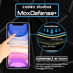 Folie Sticla CASEY STUDIOS pentru iPhone 11 Pro Max, MaxDefense+ Classic, Full Glue, Sticla Securizata, Duritate Militara, Ultra HD, Protectie Profesionala Ecran 3D, Anti Zgarieturi, Anti Socuri Transparent