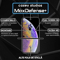 Folie Sticla CASEY STUDIOS pentru iPhone XR / 11, MaxDefense+ Classic, Full Glue, Sticla Securizata, Duritate Militara, Ultra HD, Protectie Profesionala Ecran 3D, Anti Zgarieturi, Anti Socuri Transparent