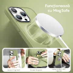 Husa MagSafe pentru iPhone 12/12 Pro, CASEY STUDIOS, de Protectie, Slim, pentru Incarcare Wireless, Margini Ridicate pentru Protectia Ecranului si a Camerelor verde deschis
