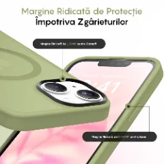 Husa MagSafe pentru iPhone 13, CASEY STUDIOS, de Protectie, Slim, pentru Incarcare Wireless, Margini Ridicate pentru Protectia Ecranului si a Camerelor verde deschis