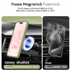 Husa MagSafe pentru iPhone 13, CASEY STUDIOS, de Protectie, Slim, pentru Incarcare Wireless, Margini Ridicate pentru Protectia Ecranului si a Camerelor verde deschis