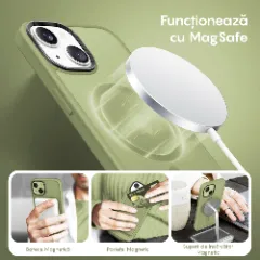 Husa MagSafe pentru iPhone 13, CASEY STUDIOS, de Protectie, Slim, pentru Incarcare Wireless, Margini Ridicate pentru Protectia Ecranului si a Camerelor verde deschis