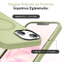 Husa MagSafe pentru iPhone 13 Mini, CASEY STUDIOS, de Protectie, Slim, pentru Incarcare Wireless, Margini Ridicate pentru Protectia Ecranului si a Camerelor verde deschis
