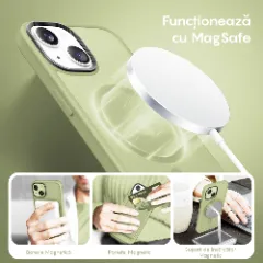 Husa MagSafe pentru iPhone 13 Mini, CASEY STUDIOS, de Protectie, Slim, pentru Incarcare Wireless, Margini Ridicate pentru Protectia Ecranului si a Camerelor verde deschis