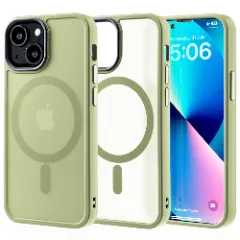 Husa MagSafe pentru iPhone 13 Mini, CASEY STUDIOS, de Protectie, Slim, pentru Incarcare Wireless, Margini Ridicate pentru Protectia Ecranului si a Camerelor verde deschis 