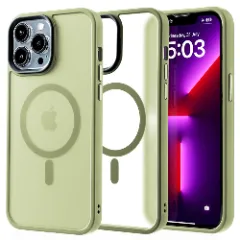 Husa MagSafe pentru iPhone 13 Pro Max, CASEY STUDIOS, de Protectie, Slim, pentru Incarcare Wireless, Margini Ridicate pentru Protectia Ecranului si a Camerelor verde deschis 