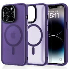 Husa MagSafe pentru iPhone 14 Pro, CASEY STUDIOS, de Protectie, Slim, pentru Incarcare Wireless, Margini Ridicate pentru Protectia Ecranului si a Camerelor Dark Purple 