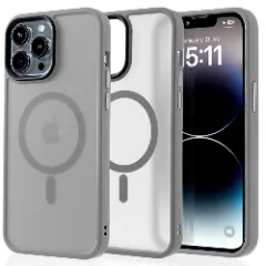 Husa MagSafe pentru iPhone 14 Pro Max, CASEY STUDIOS, de Protectie, Slim, pentru Incarcare Wireless, Margini Ridicate pentru Protectia Ecranului si a Camerelor Light Grey 