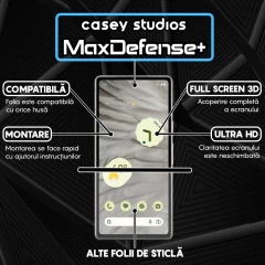 Folie Sticla CASEY STUDIOS compatibila cu Google Pixel 7a, Full Glue, Duritate Militara, Ultra HD, Anti Zgarieturi, Anti Amprente, Anti Socuri, Margini Negre Negru