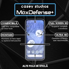 Folie Sticla CASEY STUDIOS compatibila cu Google Pixel 8a, Full Glue, Duritate Militara, Ultra HD, Anti Zgarieturi, Anti Amprente, Anti Socuri, Margini Negre Negru