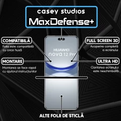 Folie Sticla CASEY STUDIOS compatibila cu Huawei nova 12 Pro, Full Glue, Duritate Militara, Ultra HD, Anti Zgarieturi, Anti Amprente, Anti Socuri, Margini Negre Negru