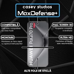 Folie Sticla CASEY STUDIOS compatibila cu Huawei Pura 70 Ultra / 70 Pro / 70 Pro Plus, Full Glue, Duritate Militara, Ultra HD, Anti Zgarieturi, Anti Amprente, Anti Socuri, Margini Negre Negru