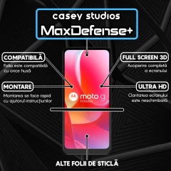 Folie Sticla CASEY STUDIOS compatibila cu Motorola Moto G Power 2024, Full Glue, Duritate Militara, Ultra HD, Anti Zgarieturi, Anti Amprente, Anti Socuri, Margini Negre Negru