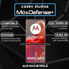Folie Sticla CASEY STUDIOS compatibila cu Motorola Moto G85, Full Glue, Duritate Militara, Ultra HD, Anti Zgarieturi, Anti Amprente, Anti Socuri, Margini Negre Negru