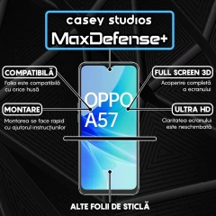 Folie Sticla CASEY STUDIOS compatibila cu Oppo A57 4G, Full Glue, Duritate Militara, Ultra HD, Anti Zgarieturi, Anti Amprente, Anti Socuri, Margini Negre Negru