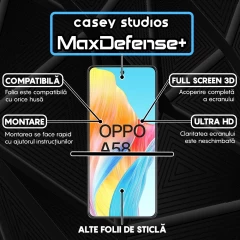 Folie Sticla CASEY STUDIOS compatibila cu Oppo A58 4G, Full Glue, Duritate Militara, Ultra HD, Anti Zgarieturi, Anti Amprente, Anti Socuri, Margini Negre Negru