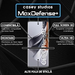 Folie Sticla CASEY STUDIOS compatibila cu Oppo Reno10, Full Glue, Duritate Militara, Ultra HD, Anti Zgarieturi, Anti Amprente, Anti Socuri, Margini Negre Negru