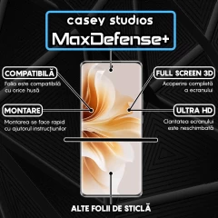 Folie Sticla CASEY STUDIOS compatibila cu Oppo Reno11 Pro, Full Glue, Duritate Militara, Ultra HD, Anti Zgarieturi, Anti Amprente, Anti Socuri, Margini Negre Negru