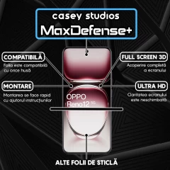 Folie Sticla CASEY STUDIOS compatibila cu Oppo Reno12, Full Glue, Duritate Militara, Ultra HD, Anti Zgarieturi, Anti Amprente, Anti Socuri, Margini Negre Negru
