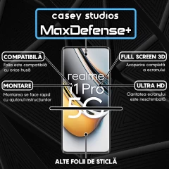 Folie Sticla CASEY STUDIOS compatibila cu Realme 11 Pro, Full Glue, Duritate Militara, Ultra HD, Anti Zgarieturi, Anti Amprente, Anti Socuri, Margini Negre Negru