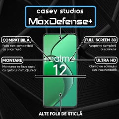 Folie Sticla CASEY STUDIOS compatibila cu Realme 12 4G, Full Glue, Duritate Militara, Ultra HD, Anti Zgarieturi, Anti Amprente, Anti Socuri, Margini Negre Negru