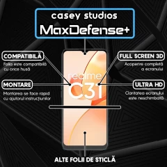 Folie Sticla CASEY STUDIOS compatibila cu Realme C31, Full Glue, Duritate Militara, Ultra HD, Anti Zgarieturi, Anti Amprente, Anti Socuri, Margini Negre Negru