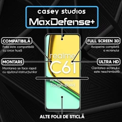 Folie Sticla CASEY STUDIOS compatibila cu Realme C61, Full Glue, Duritate Militara, Ultra HD, Anti Zgarieturi, Anti Amprente, Anti Socuri, Margini Negre Negru